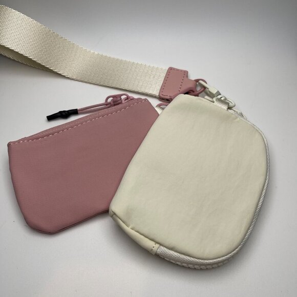 Pink and Ivory Duo Wristlet Wallet Keychain, Dual Mini Zip Pouches - NWOT - Picture 1 of 3